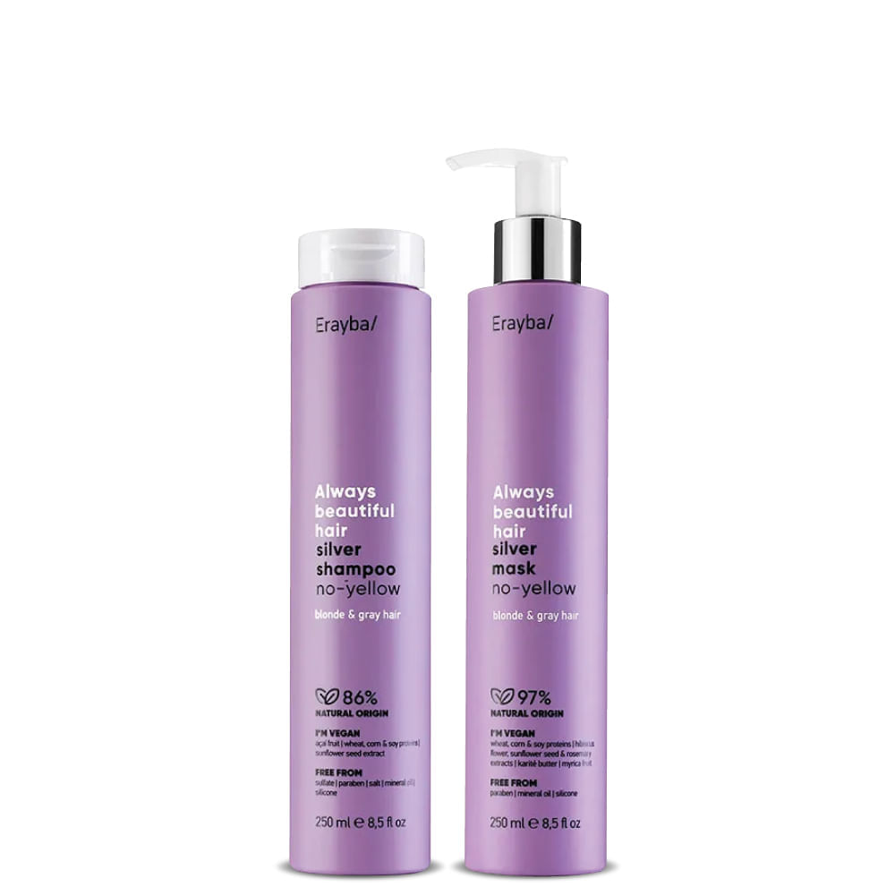 Kit Silver - Rubios y Canas: Shampoo 250 ml + Mascarilla 250 ml - Erayba img #1