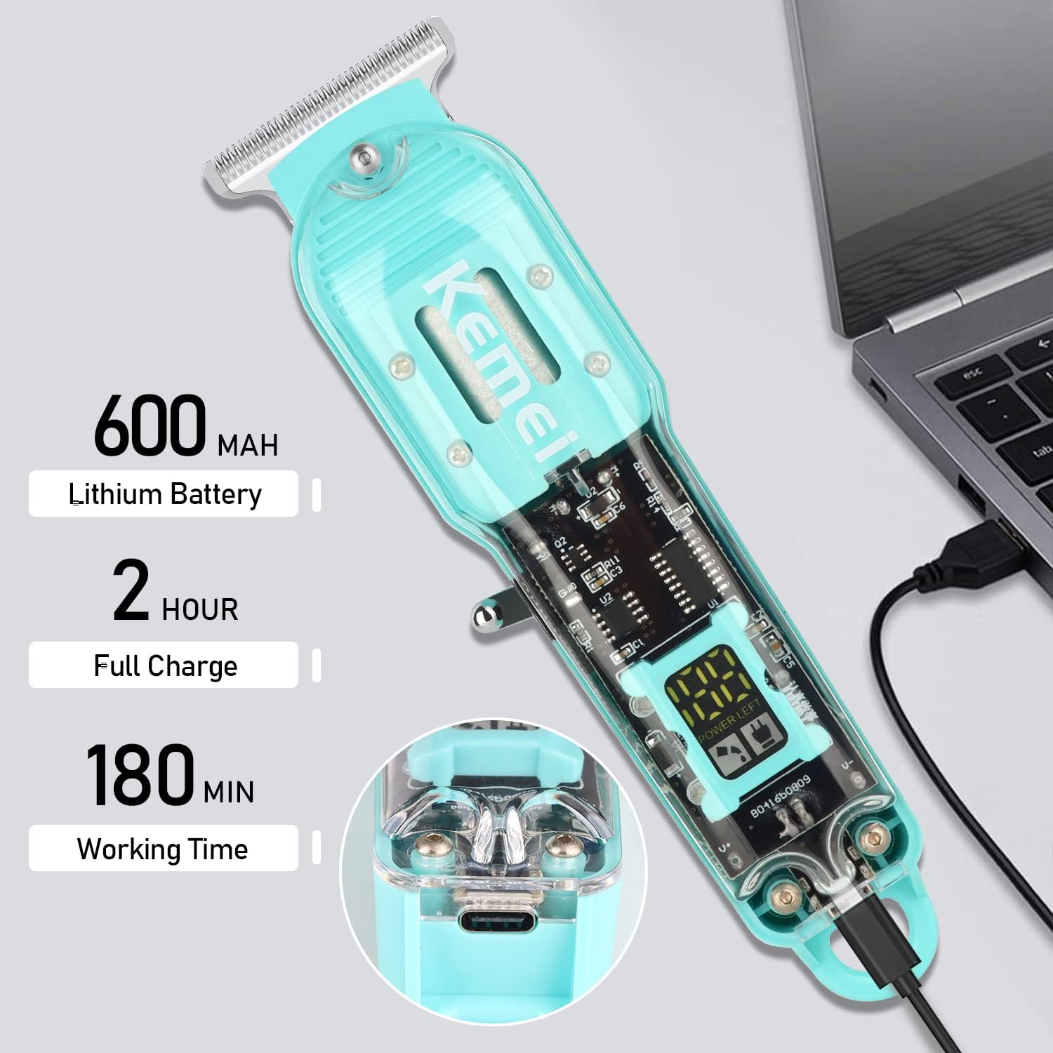 Máquina Cortadora Afeitadora Kemei Profesional Potente Recargable img #3