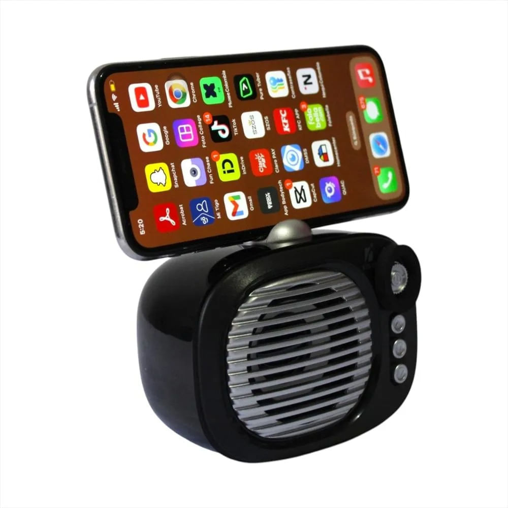 Parlante Bocina Radio Altavoz Retro Mini Tv Recargable Con Soporte Para Celular img #1