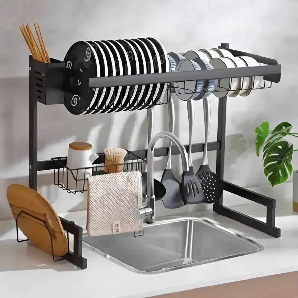 Escurridor Organizador De Vajilla Platos Cubiertos Utensilios De Acero Para Fregadero Ergonómico img #3