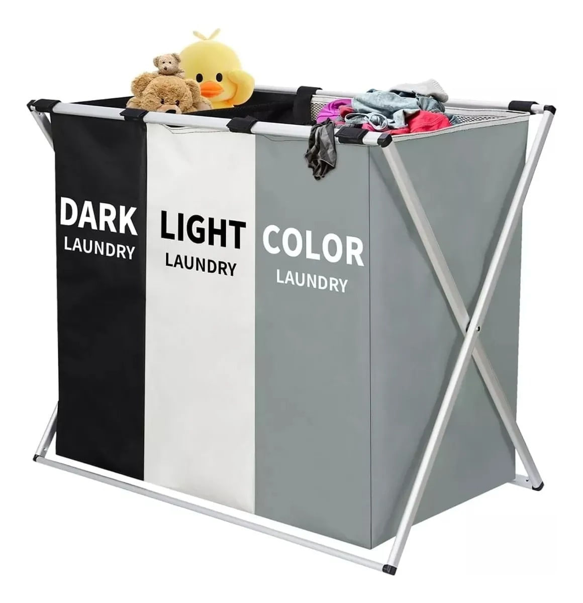 Organizador De Ropa Sucia Cesto de Lavandería Triple Con 3 Divisiones Por Color Gran Capacidad Resistente img #1