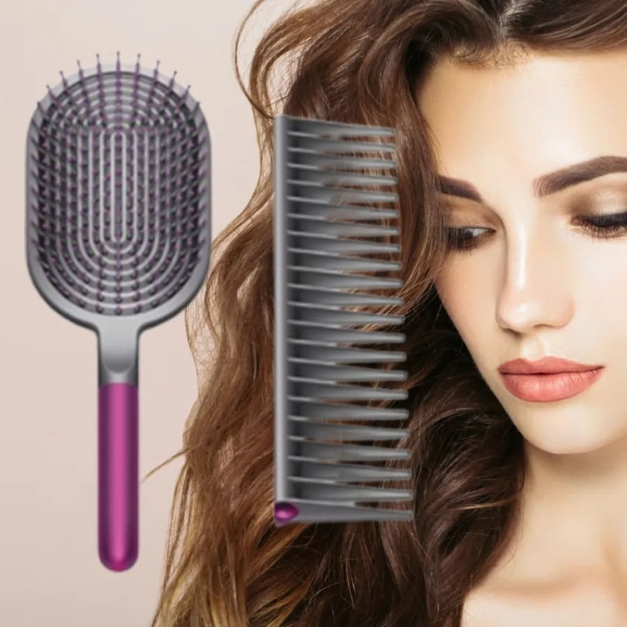Set Cepillo Y Peine Antiestático Desenredante Para Cabello Liso Y Rizado img #4
