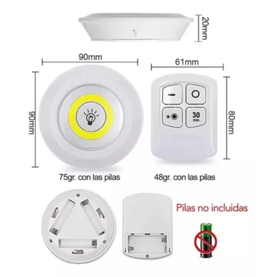 Set Juego Kit 3 Luces LED Adhesivas Inalámbricas con Control Remoto img #3