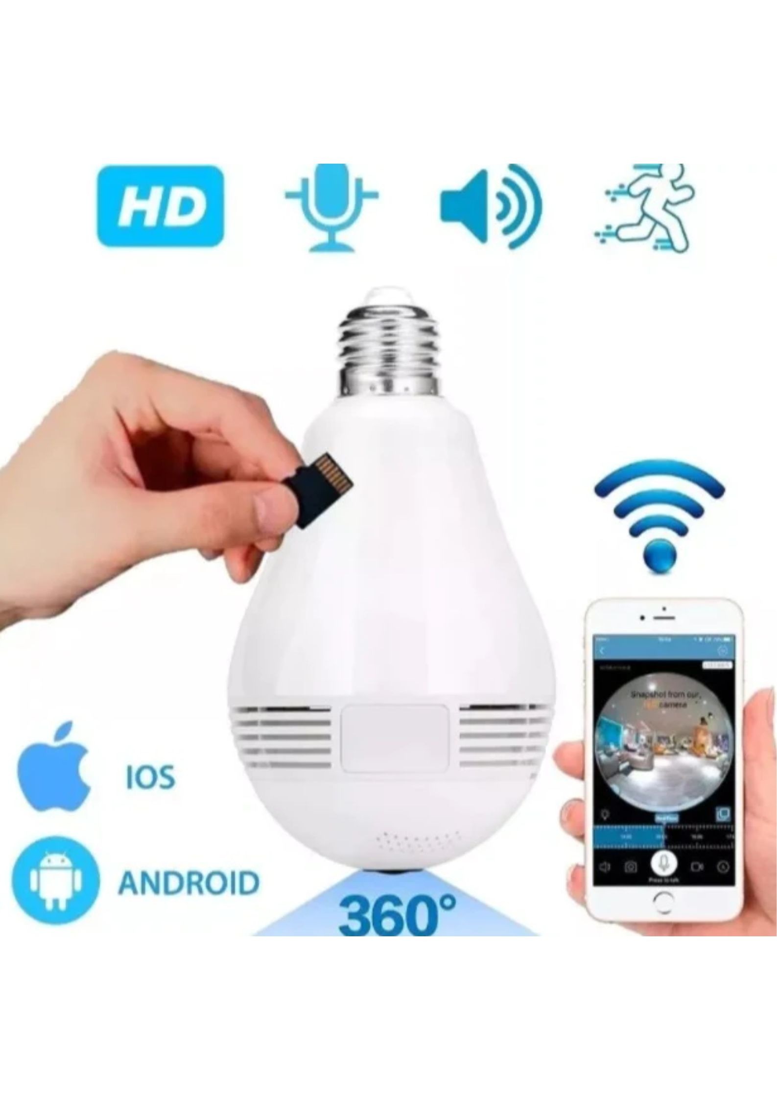 Cámara Espía Seguridad 360 Tipo Bombillo Discreta Visión Nocturna LED img #3