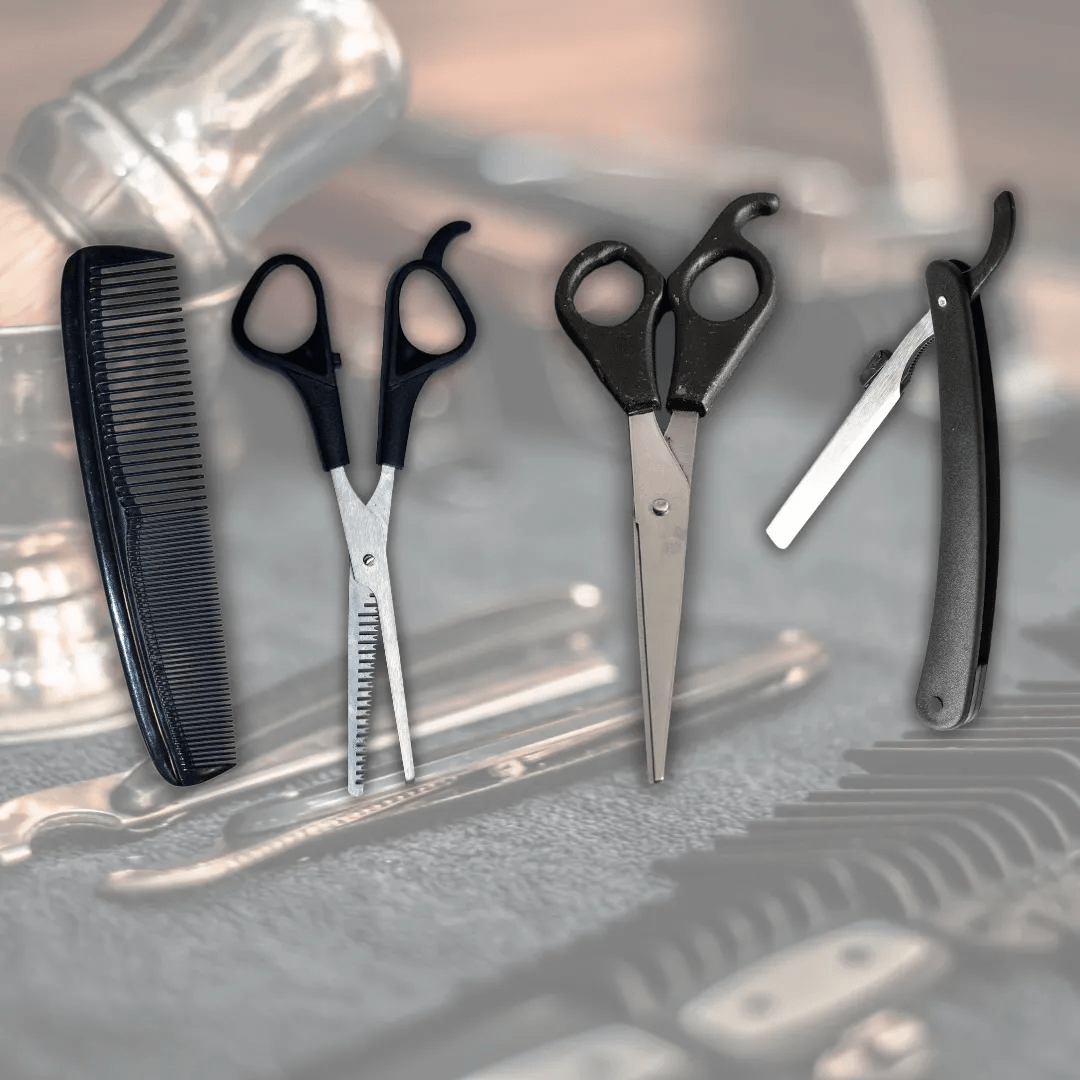 Kit De Barbería Peluquería Profesional Set Tijeras, Navaja y Peine img #2