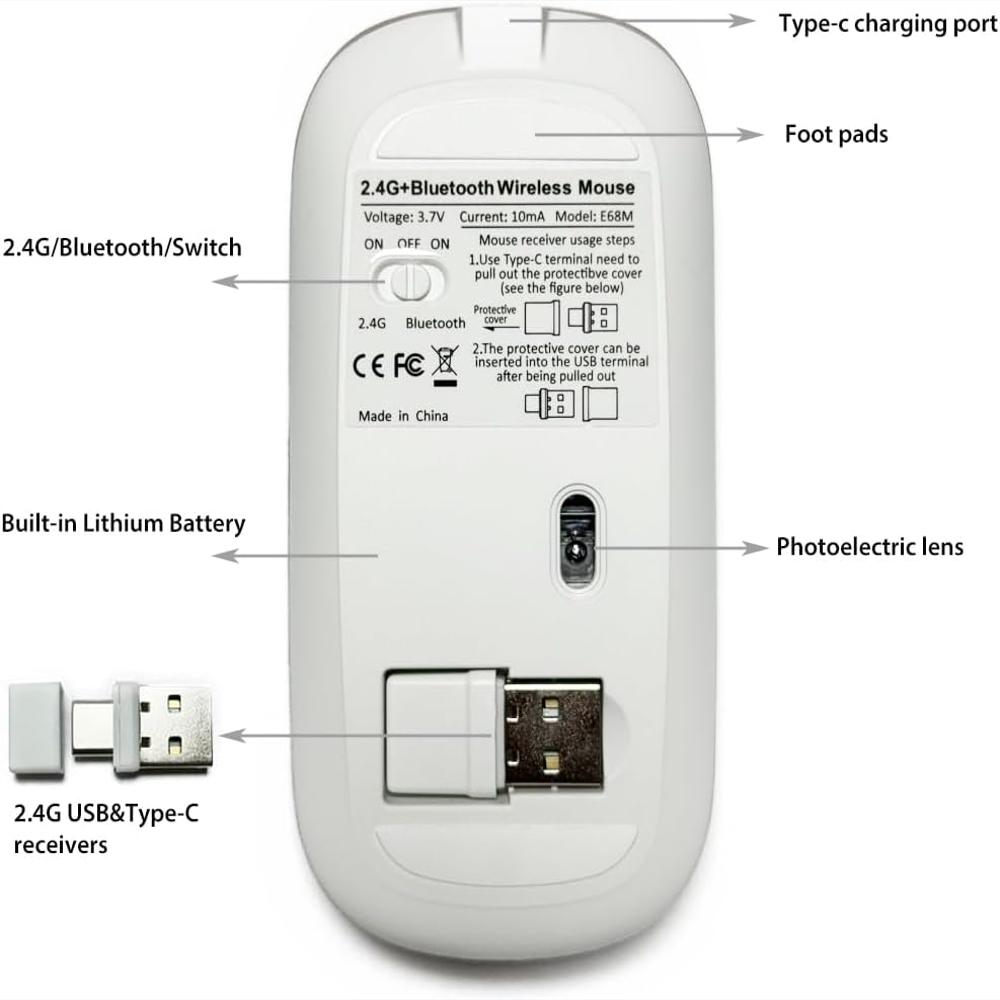 Mouse Klo Gd Bluetooth Recargable Led 4 Modos Compatible Con Mac Y Pc img #4
