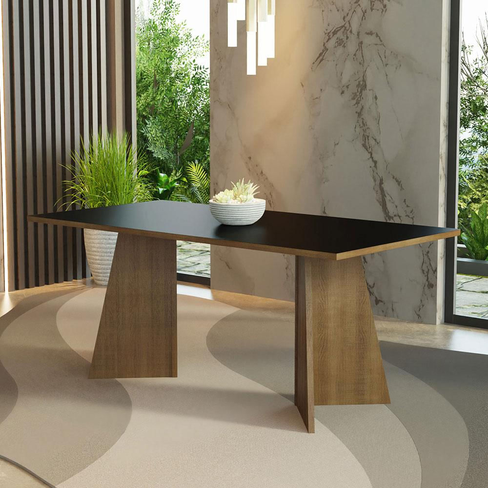 Mesa De Comedor Rectangular 8 Puestos Marrón/Negro img #5
