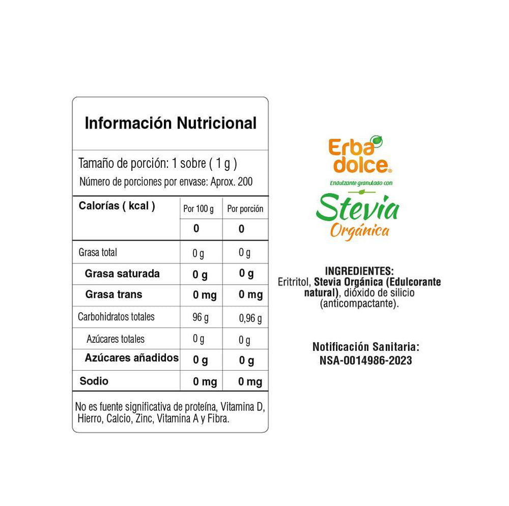 Endulzante ERBA DOLCE Con Stevia En Polvo (160  gr) img #3