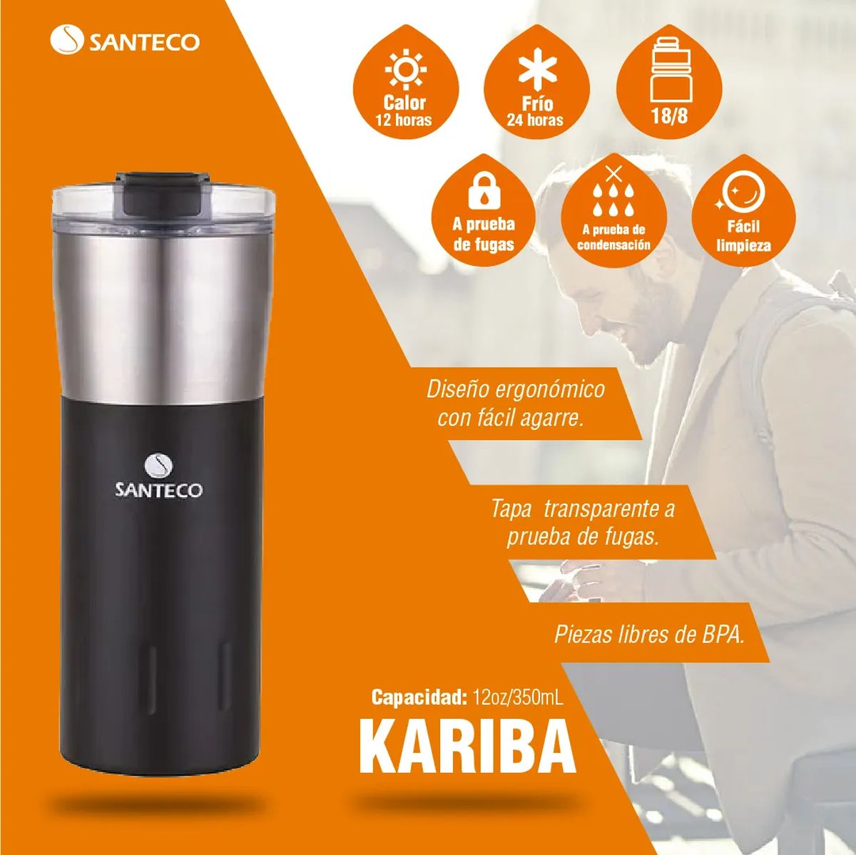 Termo Botella Térmico Santeco Kariba 350 ml Steel img #2