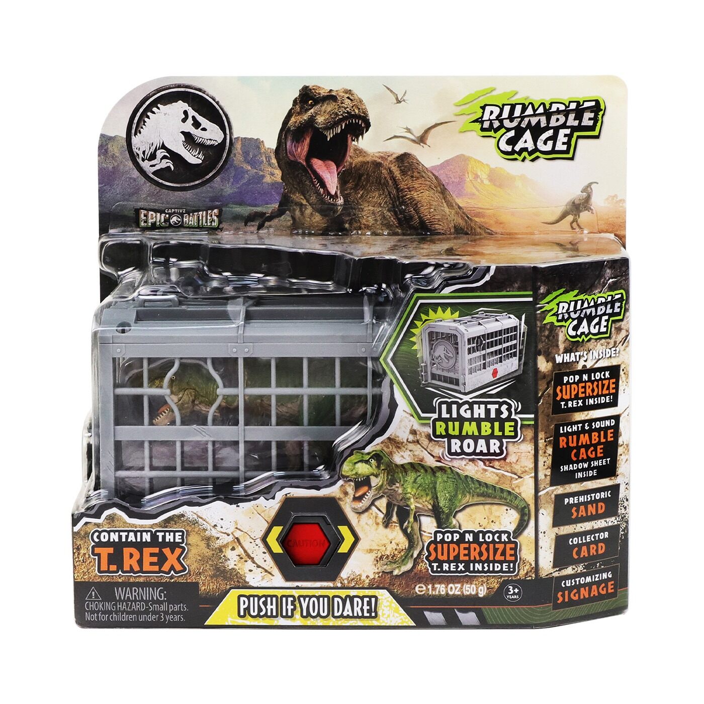 Figura Dino con Jaula -Vibraciones, Luces y Sonidos Jurassic World Rumble Cafe-8cm img #1