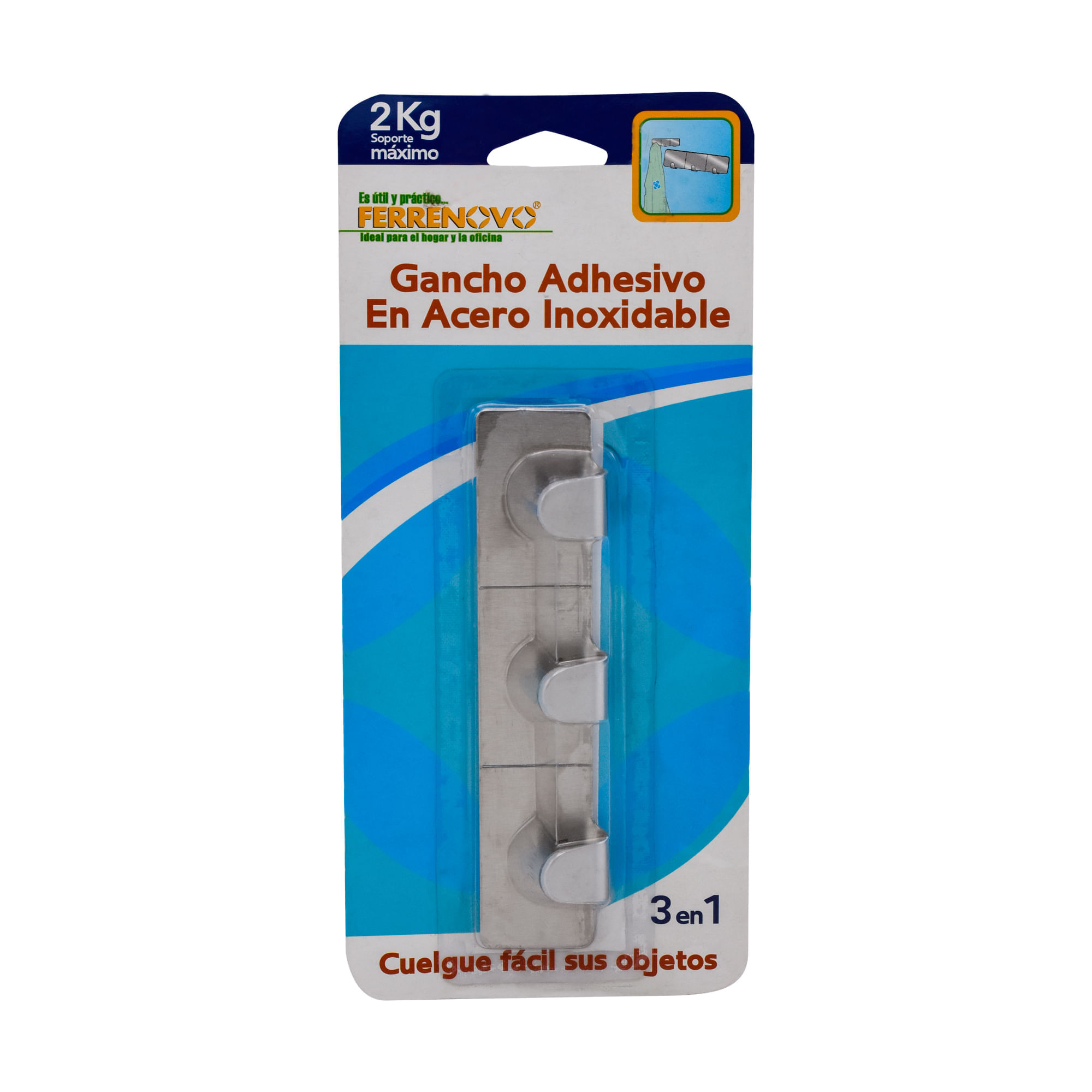 Ganchos Adhesivos Cuadrados de Acero Inoxidable x3 2 kg img #3