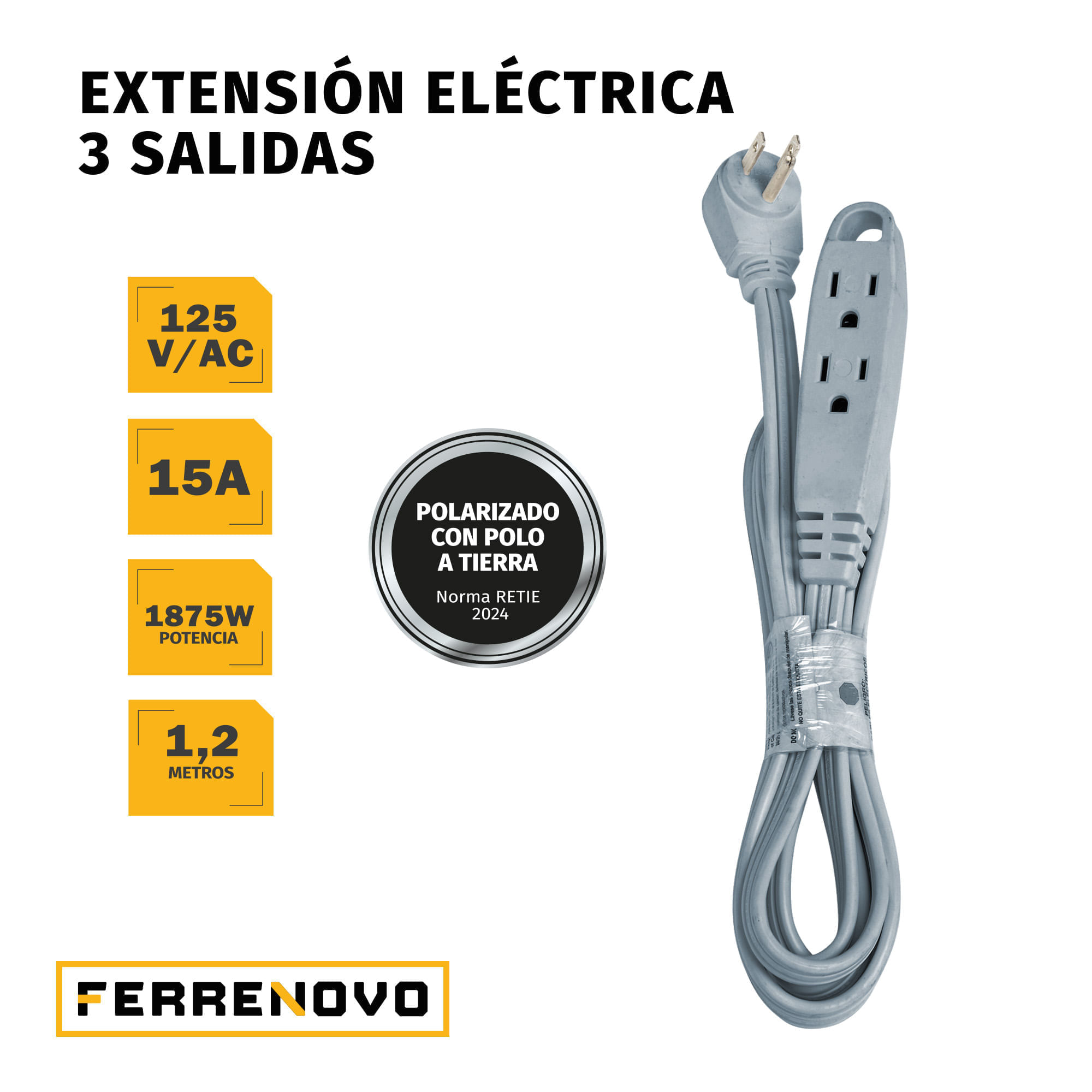 Extensión Silver 1,2 m 3 Toma con Polo a Tierra / Polarizada C 14 img #3