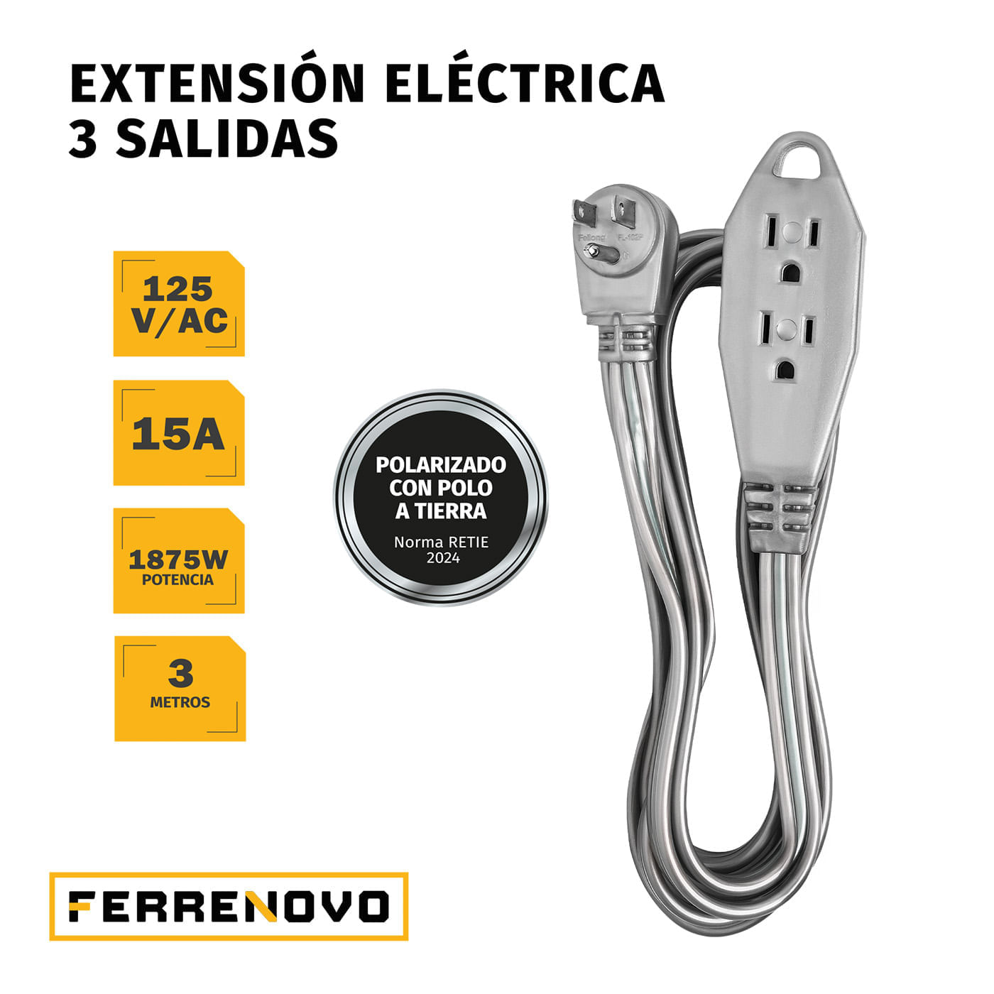 Extensión Silver 3 m 3 Tomas con Polo a Tierra / Polarizada img #6