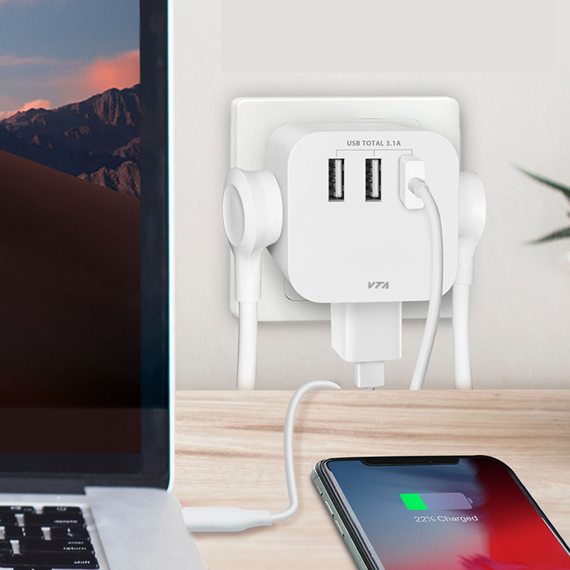 Clavija con 3 Tomas y 3 USB-A 15W img #2