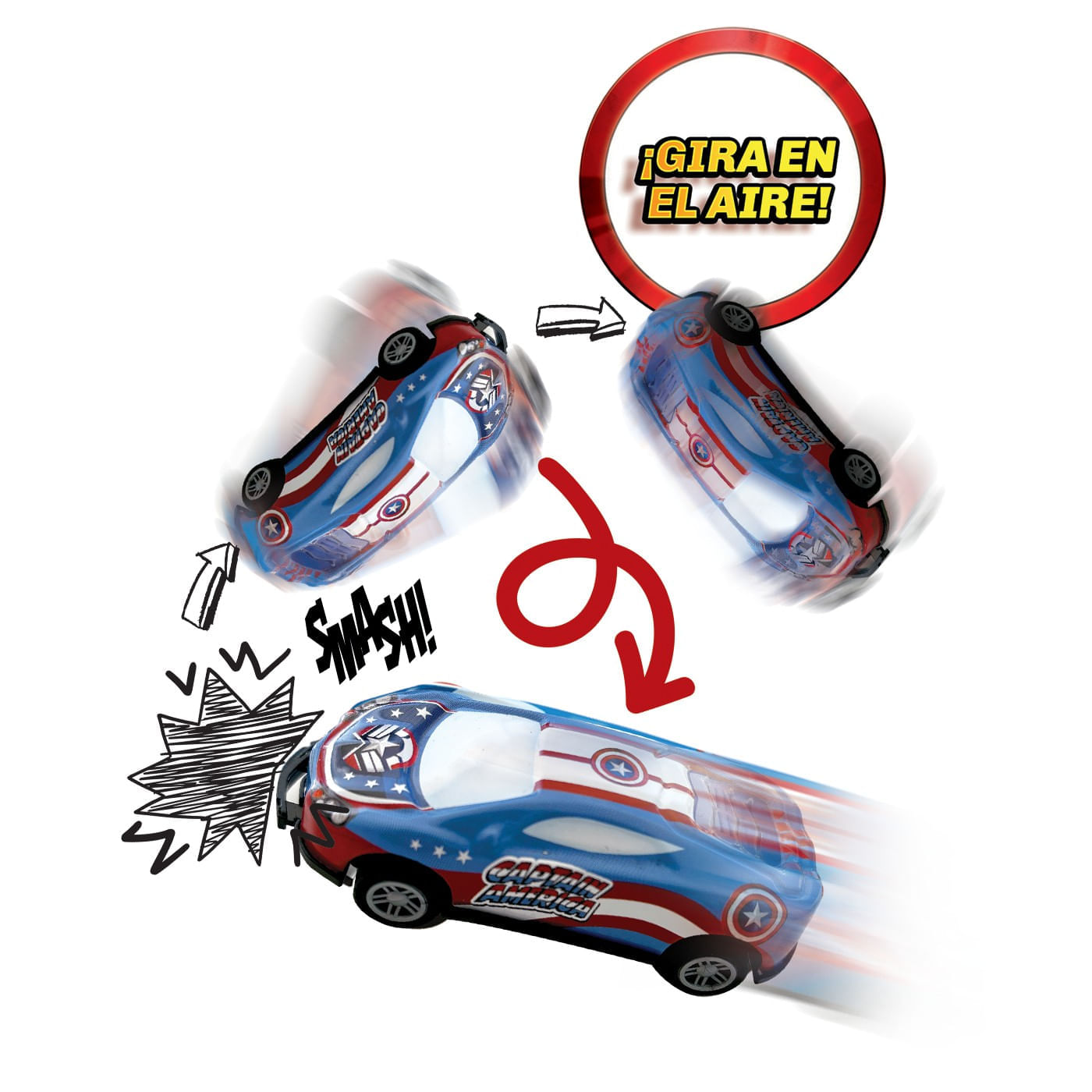 Pack X 4 Carros Pullback 9cm Marvel Flip Giros 360° img #4