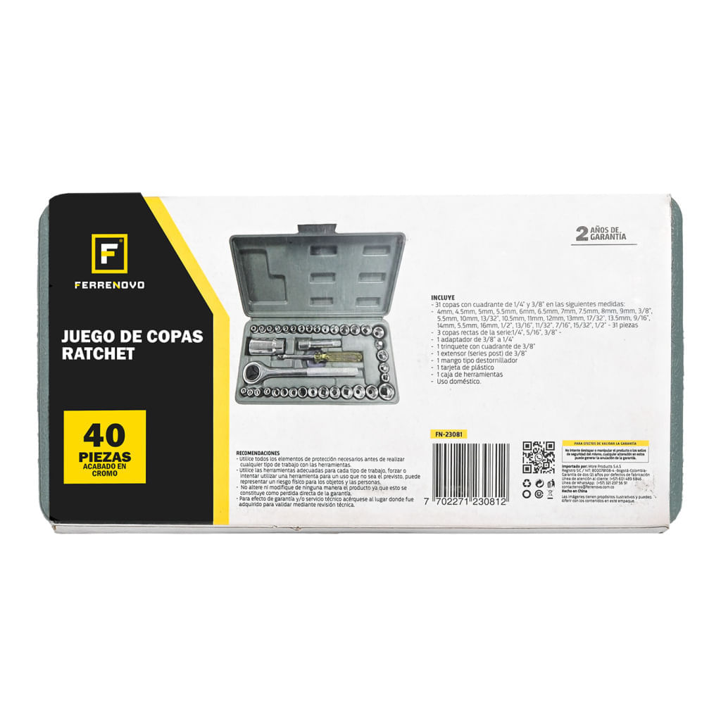 Juego de Copas Ratchet 40 Piezas Amarillo Ferrenovo img #4