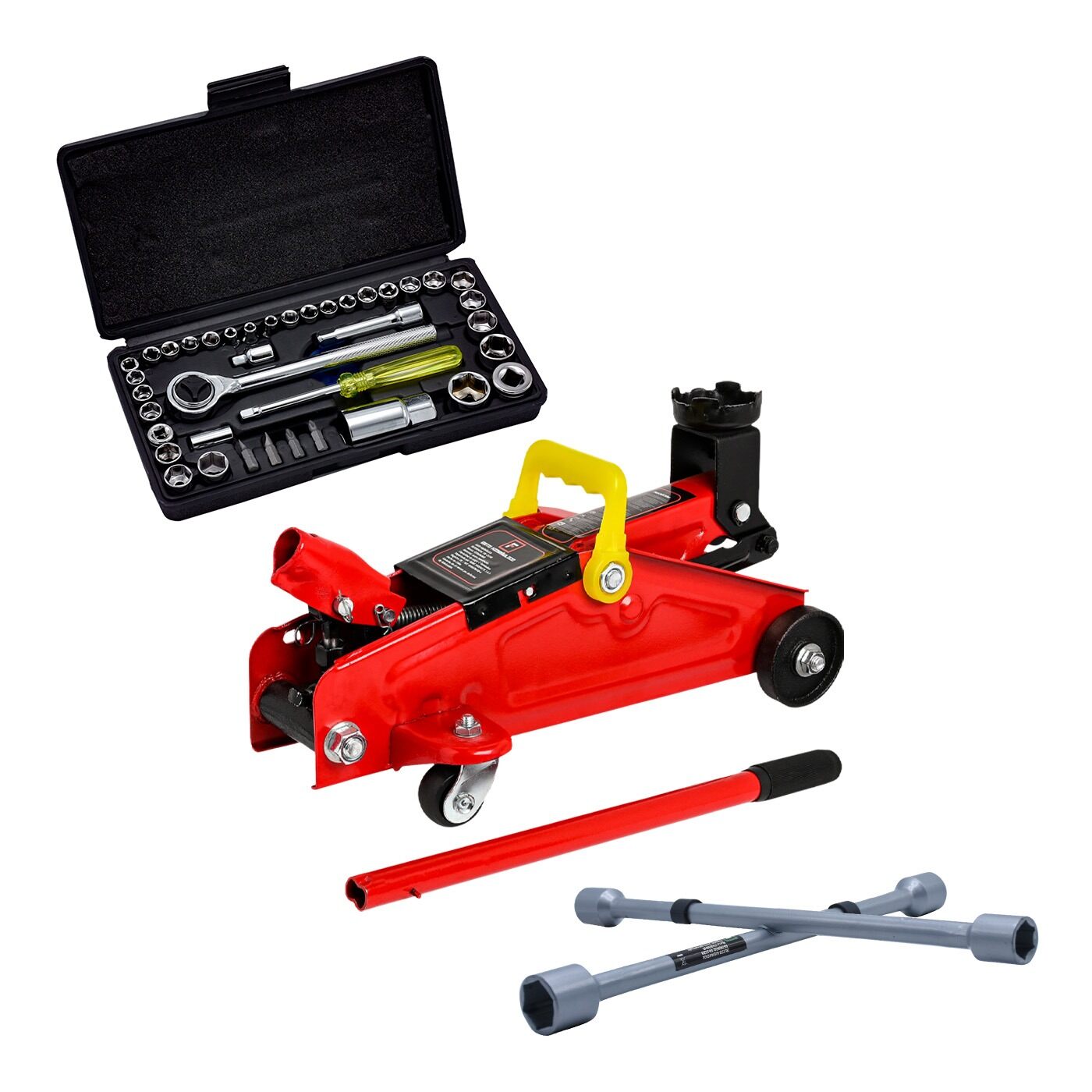 Kit Gato Hidráulico 2T + Juego de Copas Ratchet 40 Pzas + Cruceta img #1