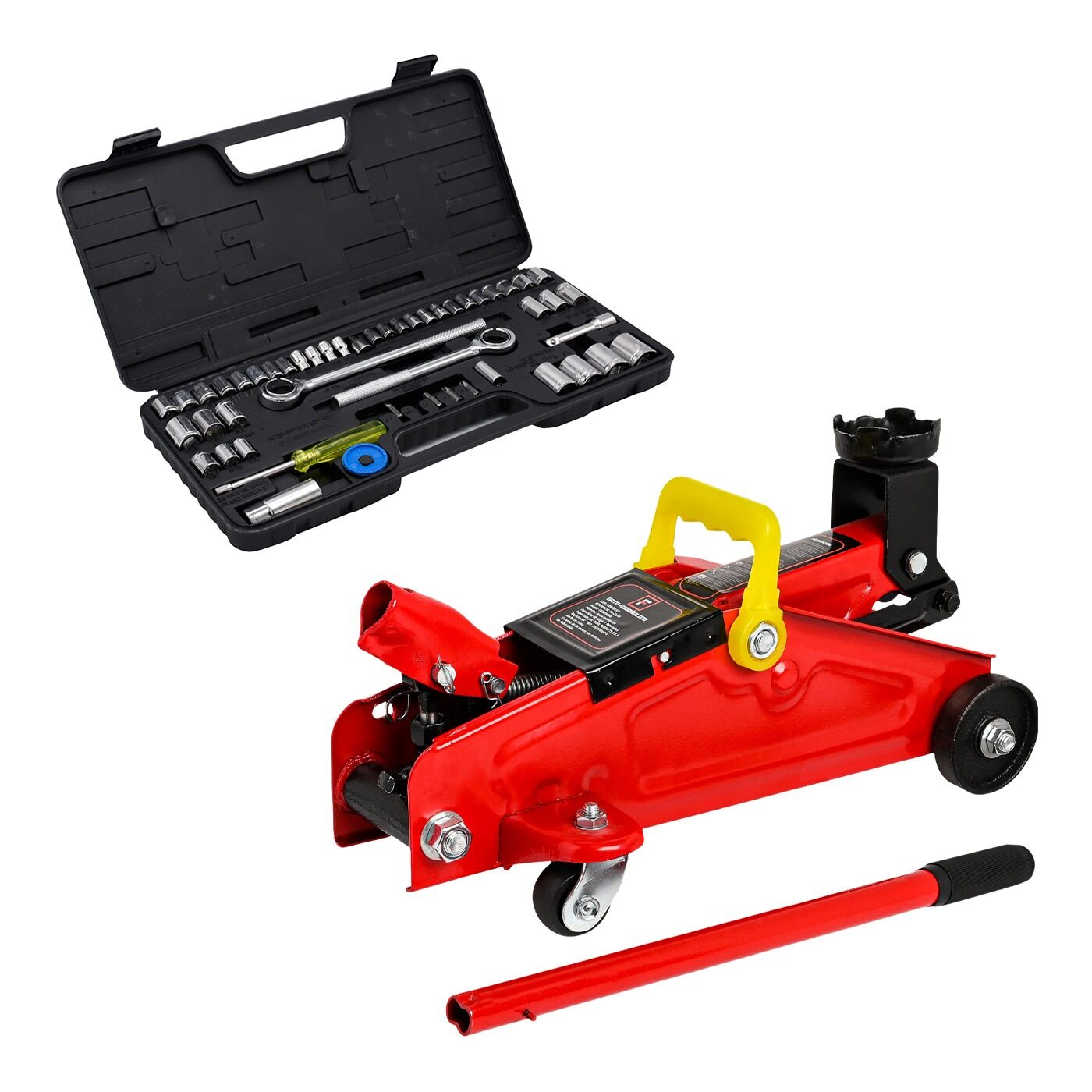 Kit Gato Hidráulico 2 t + Juego de Copas Ratchet 52 Pzas img #1