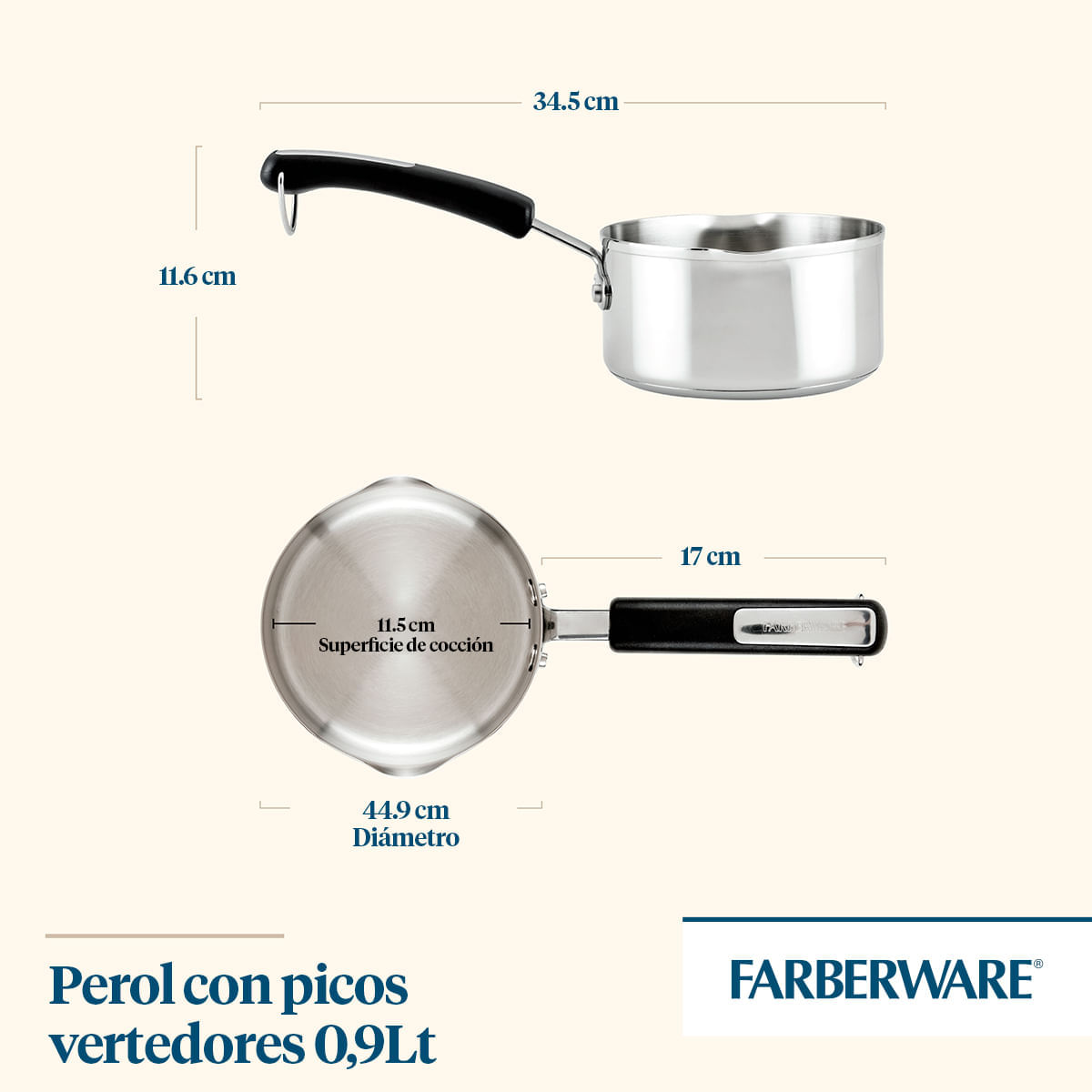 Perol 14cm Brilliance. Acero Inox 0.9 Litros. Placa inducción. Farberware img #6