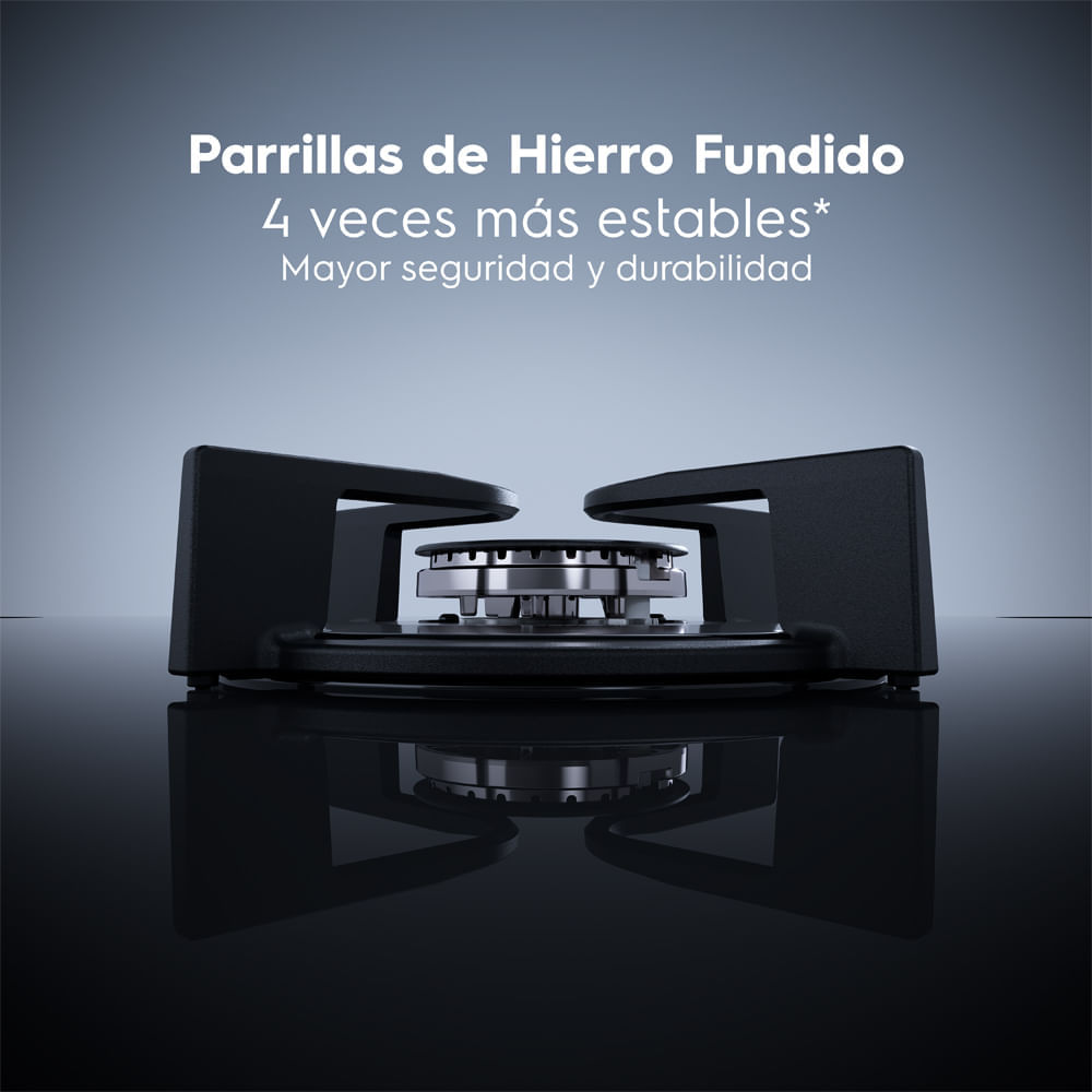Estufa de empotrar a gas Electrolux 5 puestos triple llama vitrocerámica y parrillas en hierro fundido KE5GW img #4