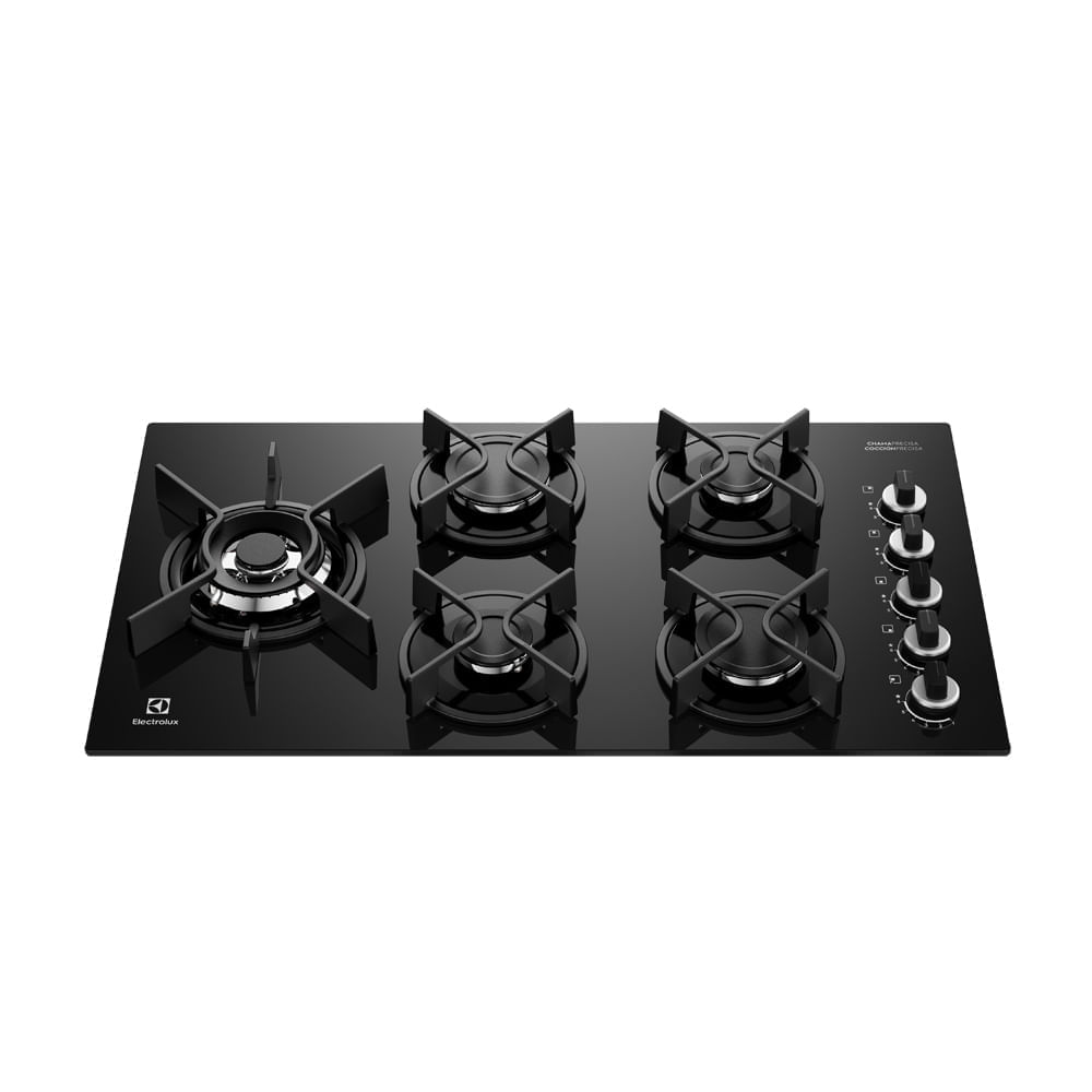 Estufa de empotrar a gas Electrolux 5 puestos triple llama vitrocerámica y parrillas en hierro fundido KE5GW img #1