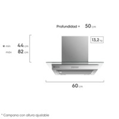 Campana Extractora Electrolux Empotrable Pared 60cm Luz LED Inox CE6VX img #2