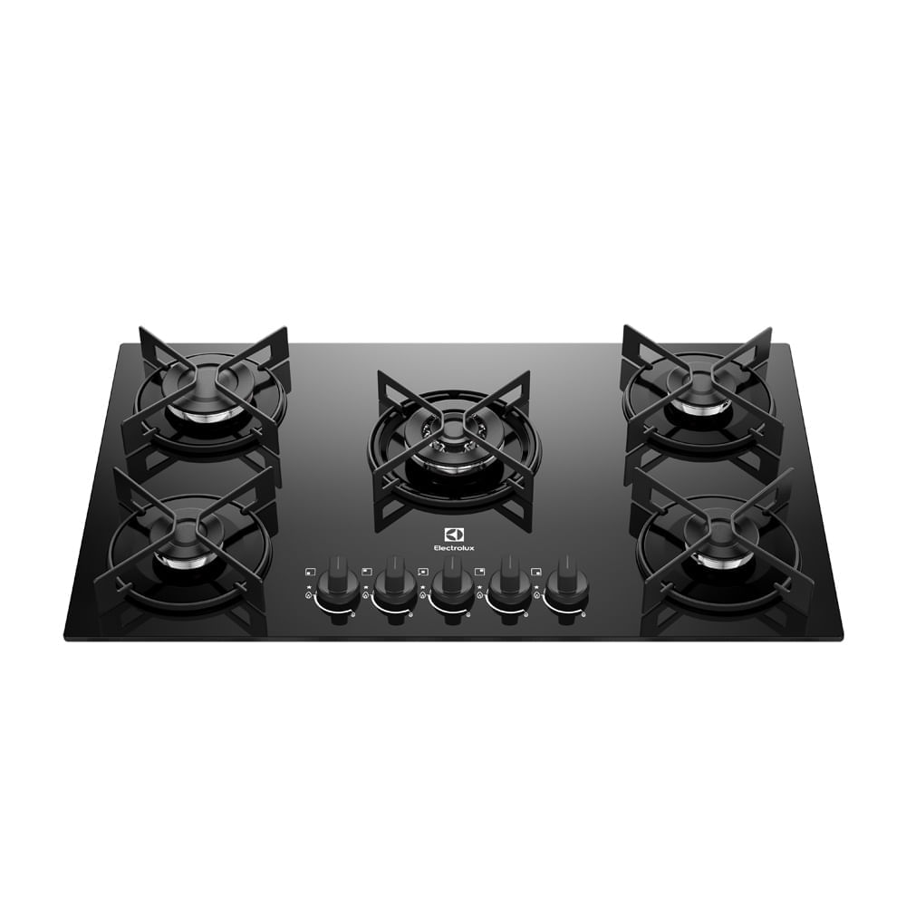 Estufa de empotrar a gas Electrolux 5 puestos triple llama vitrocerámica y parrillas en acero mate KE5GT img #1