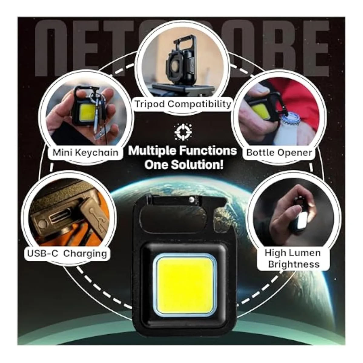 Mini Linterna Reflector Llavero LED Recargable Portátil Multifuncional img #2