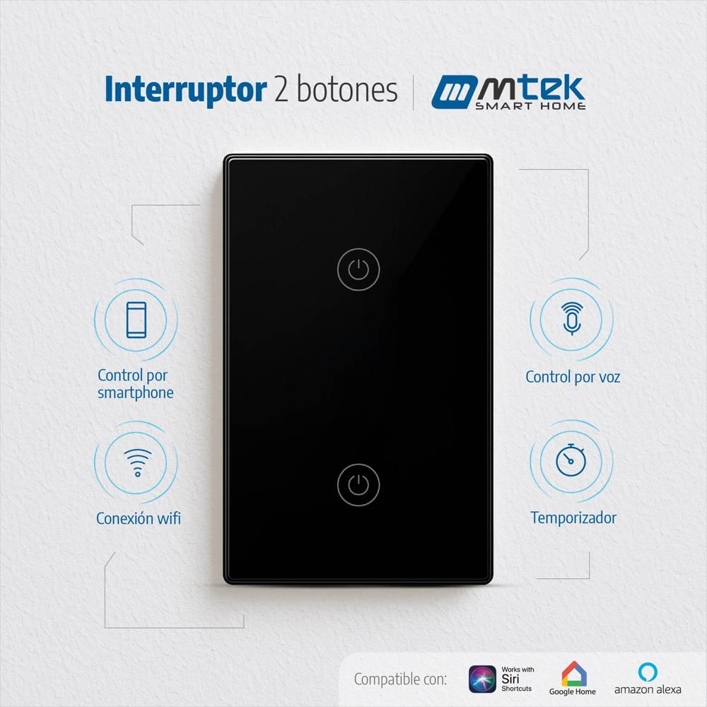 Interruptor Inteligente Mtek 2 Botones Wifi Negro img #2