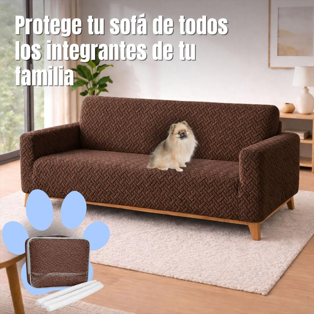 Protector De Sofá 3 Puestos Elastico Café img #2