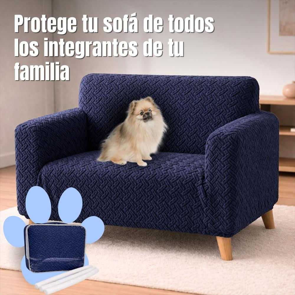 Protector De Sofá 2 Puestos Elastico Azul img #2