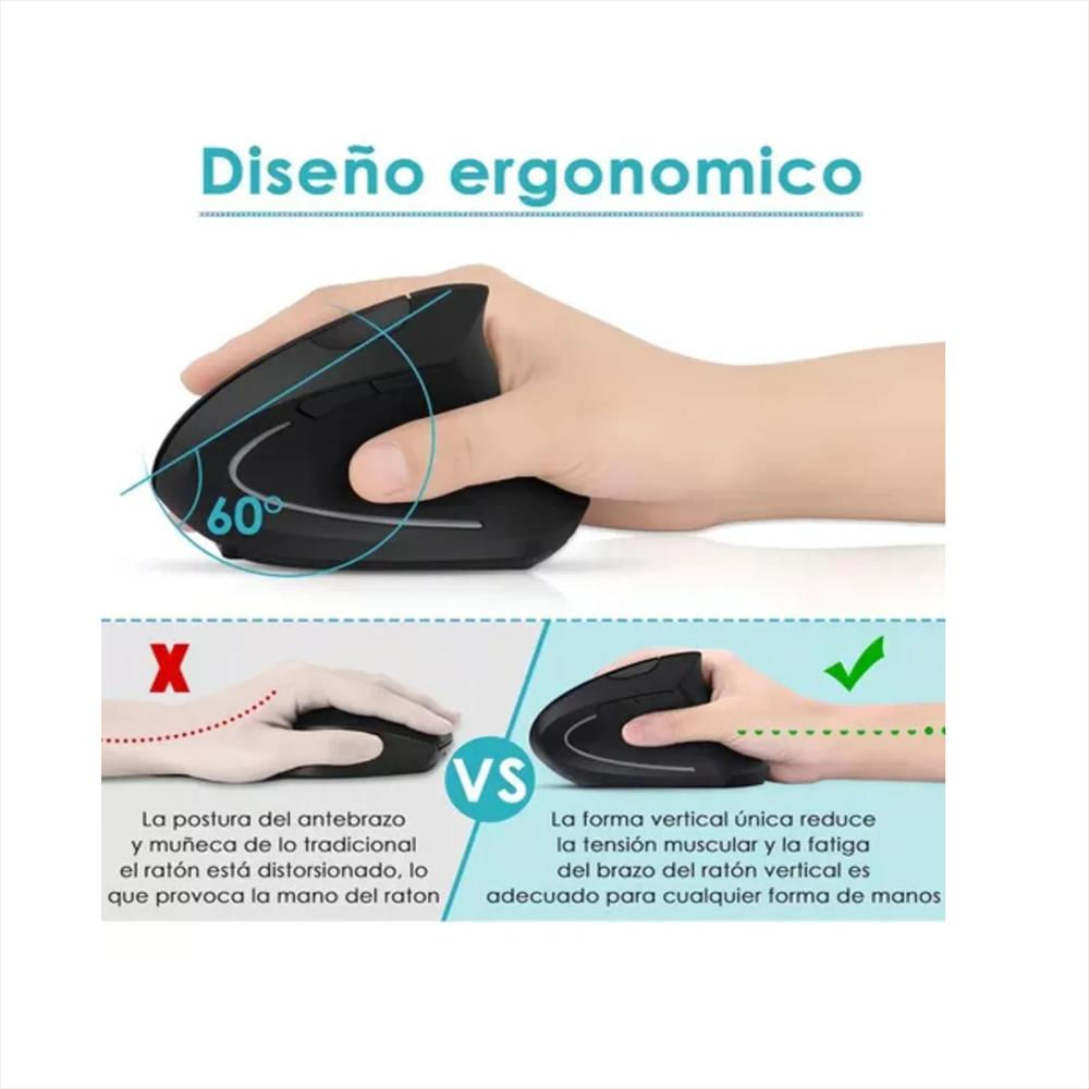 Mouse Vertical Ergonomico Inalambrico Negro img #3