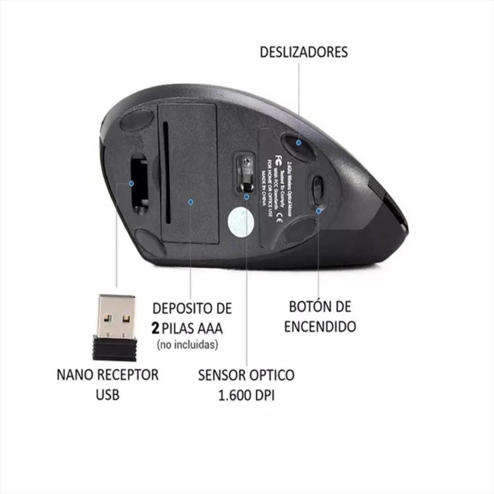 Mouse Vertical Ergonomico Inalambrico Negro img #4