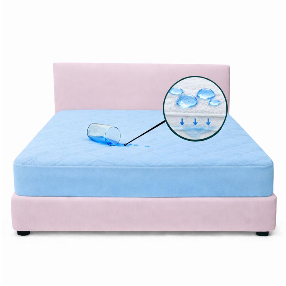 Combo Protector Acolchado Sencillo Celeste 190Cm*100Cm img #1
