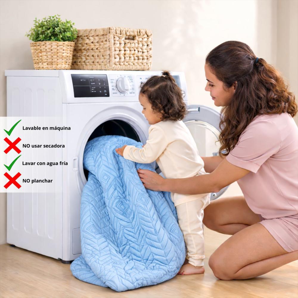 Combo Protector Doble Antifluido Celeste 190Cm*140Cm img #4
