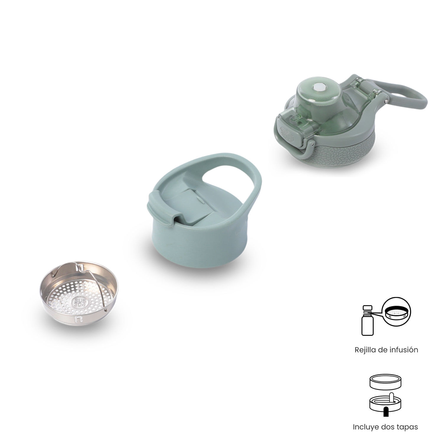 Termo para agua con tapa intercambiable Flux 550 Ml Verde img #3