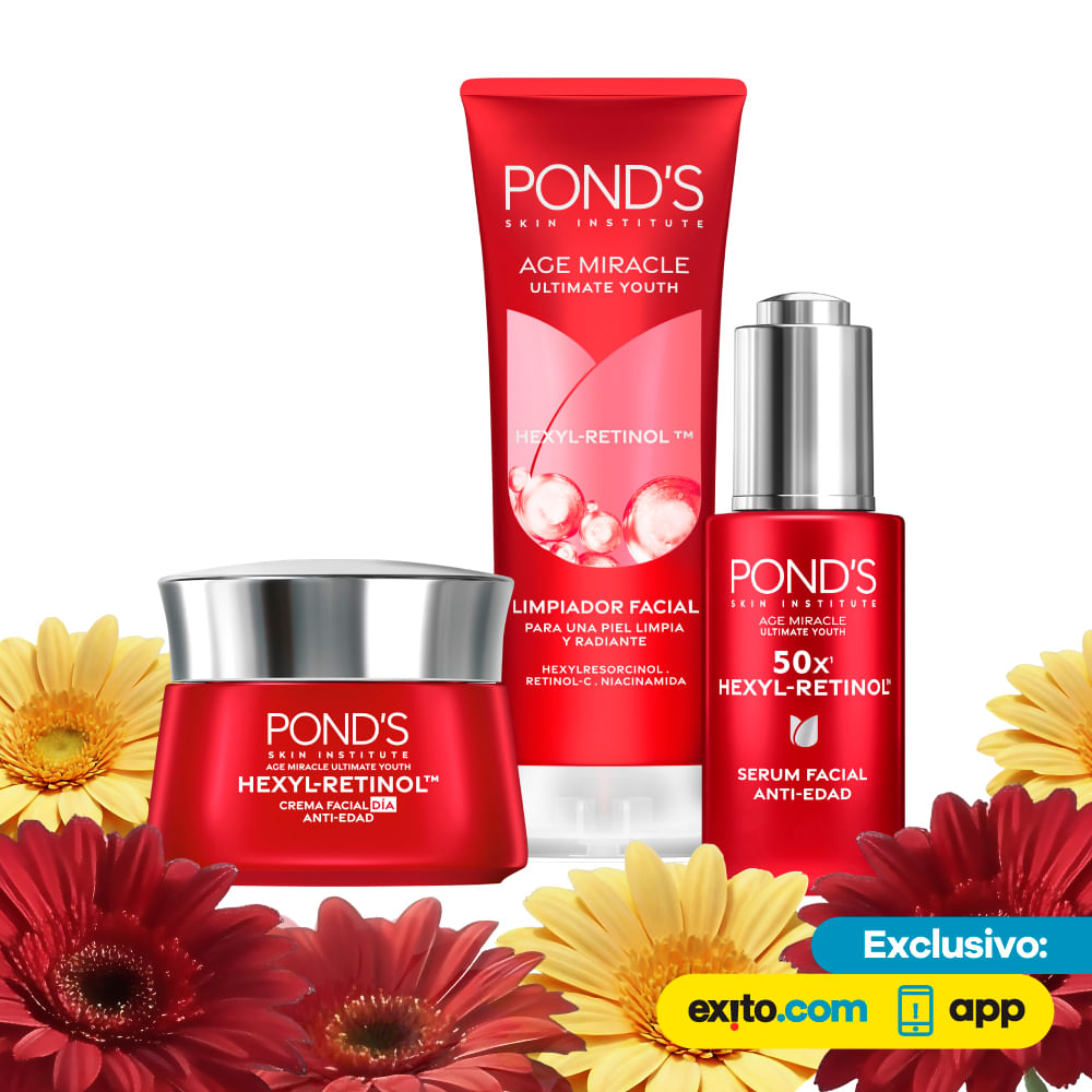 Crema Facial Ponds Antiedad HexylRetinol Serum y Limpiador img #1