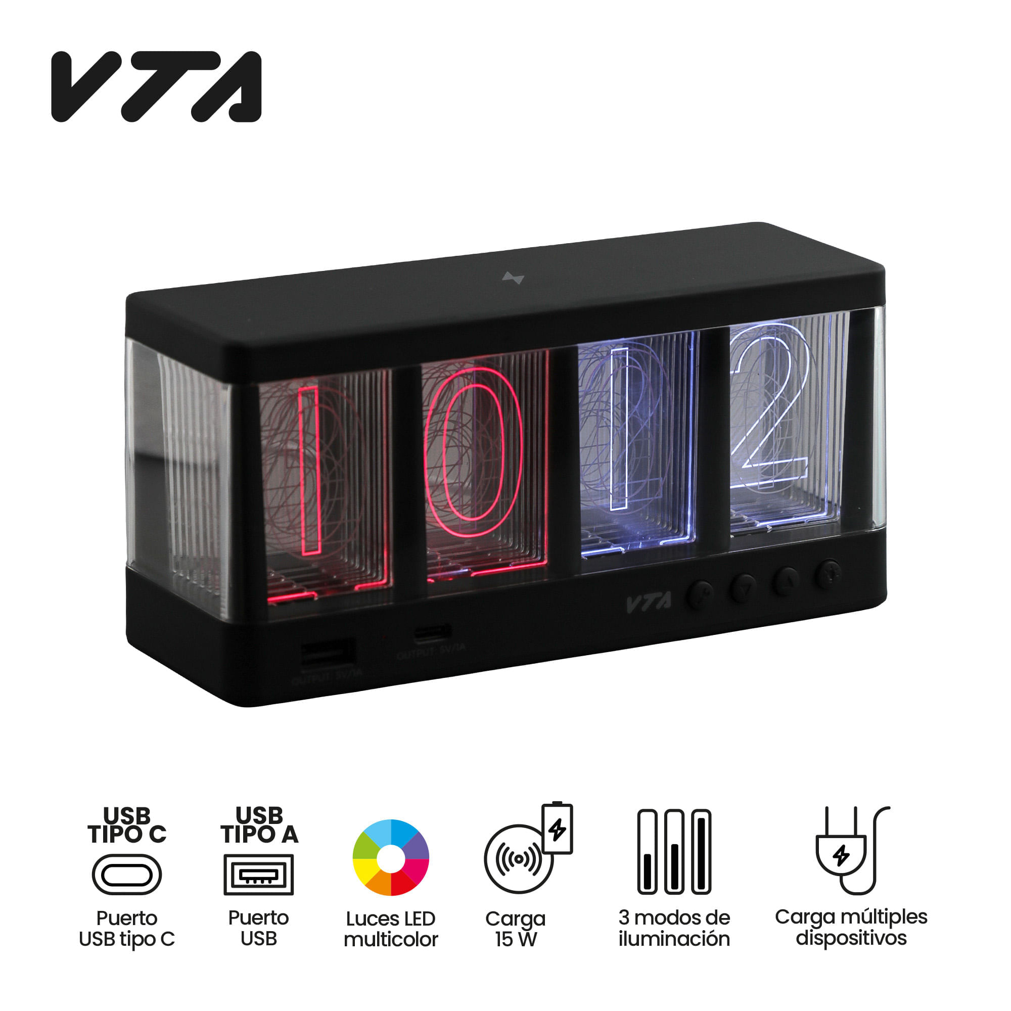 Reloj De Mesa VTA Neon Con Función de Carga Inalámbrica img #8