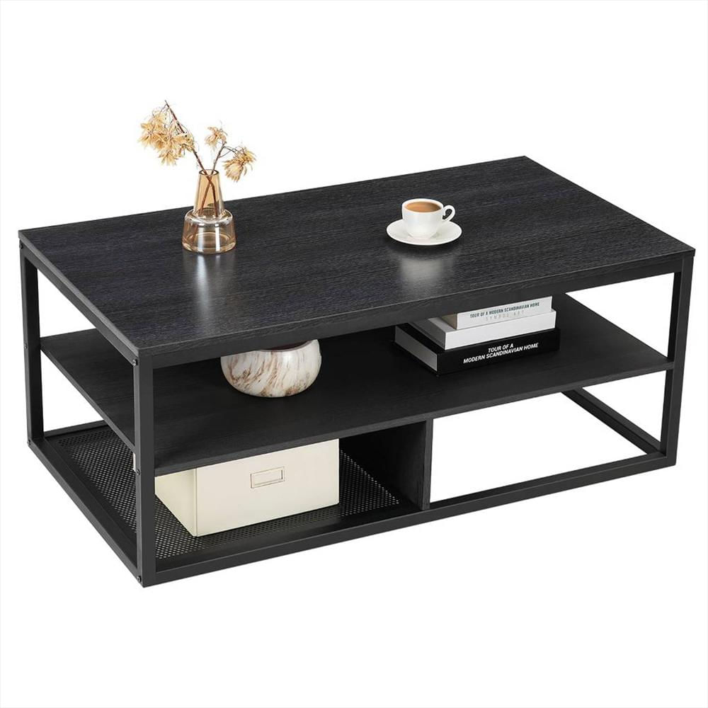 Mesa De Centro Negro 100X45cm Rectangular Y Con Compartimientos img #1