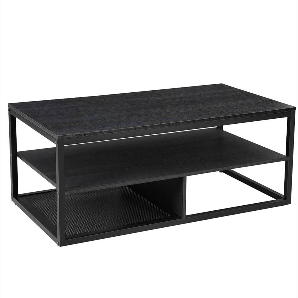 Mesa De Centro Negro 100X45cm Rectangular Y Con Compartimientos img #2