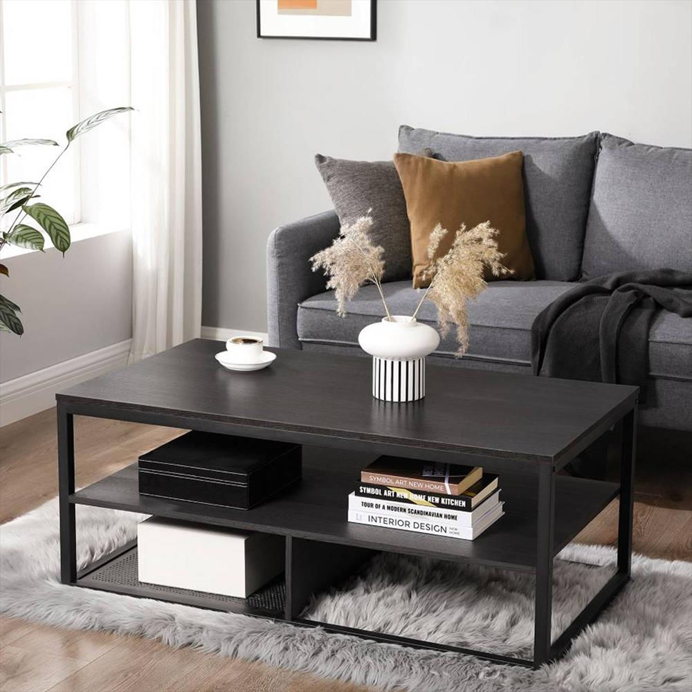 Mesa De Centro Negro 100X45cm Rectangular Y Con Compartimientos img #3
