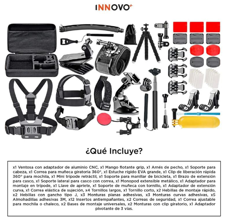 Kit Accesorios Gopro 50 En 1 Profesional Universal Para Cámaras Deportivas Innovo img #4