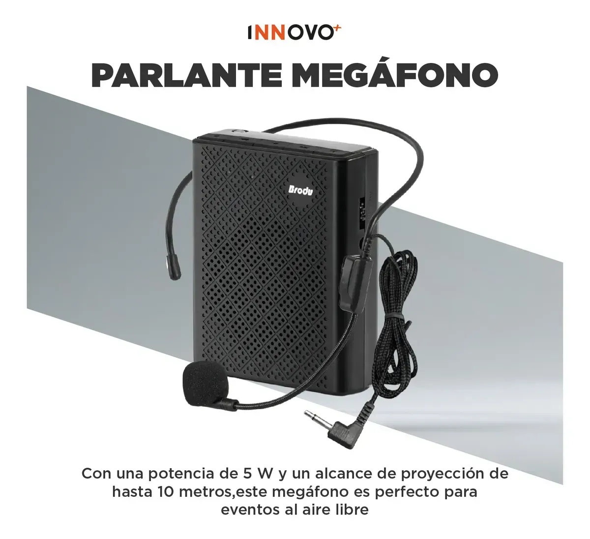 Megáfono Portátil Brodu De Cable 5w Sonido Claro Potente Negro Negro img #3