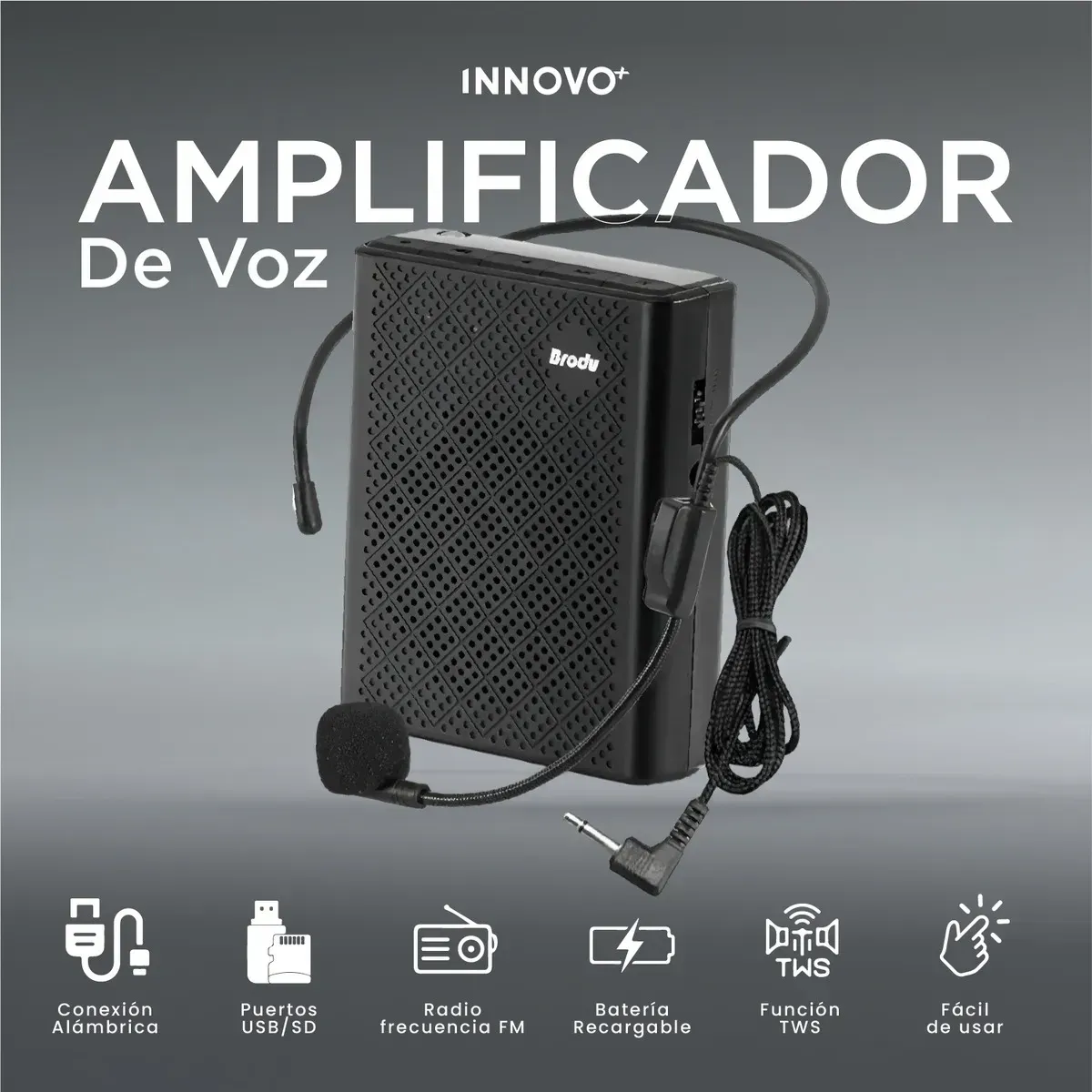 Megáfono Portátil Brodu De Cable 5w Sonido Claro Potente Negro Negro img #4