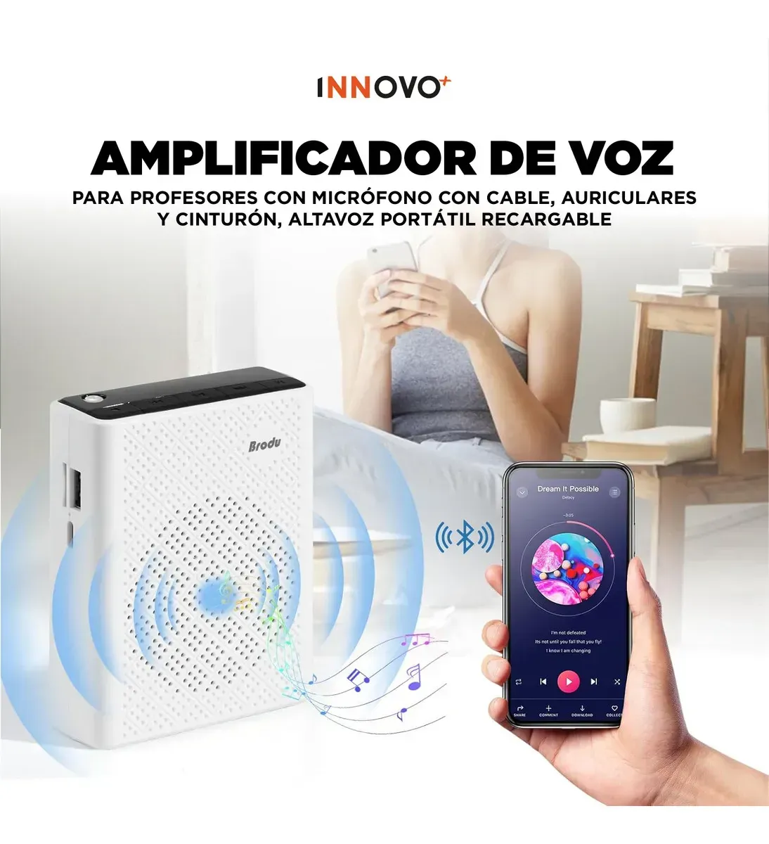 Megáfono Portátil Brodu 5w Sonido Claro Potente Blanco Blanco img #6