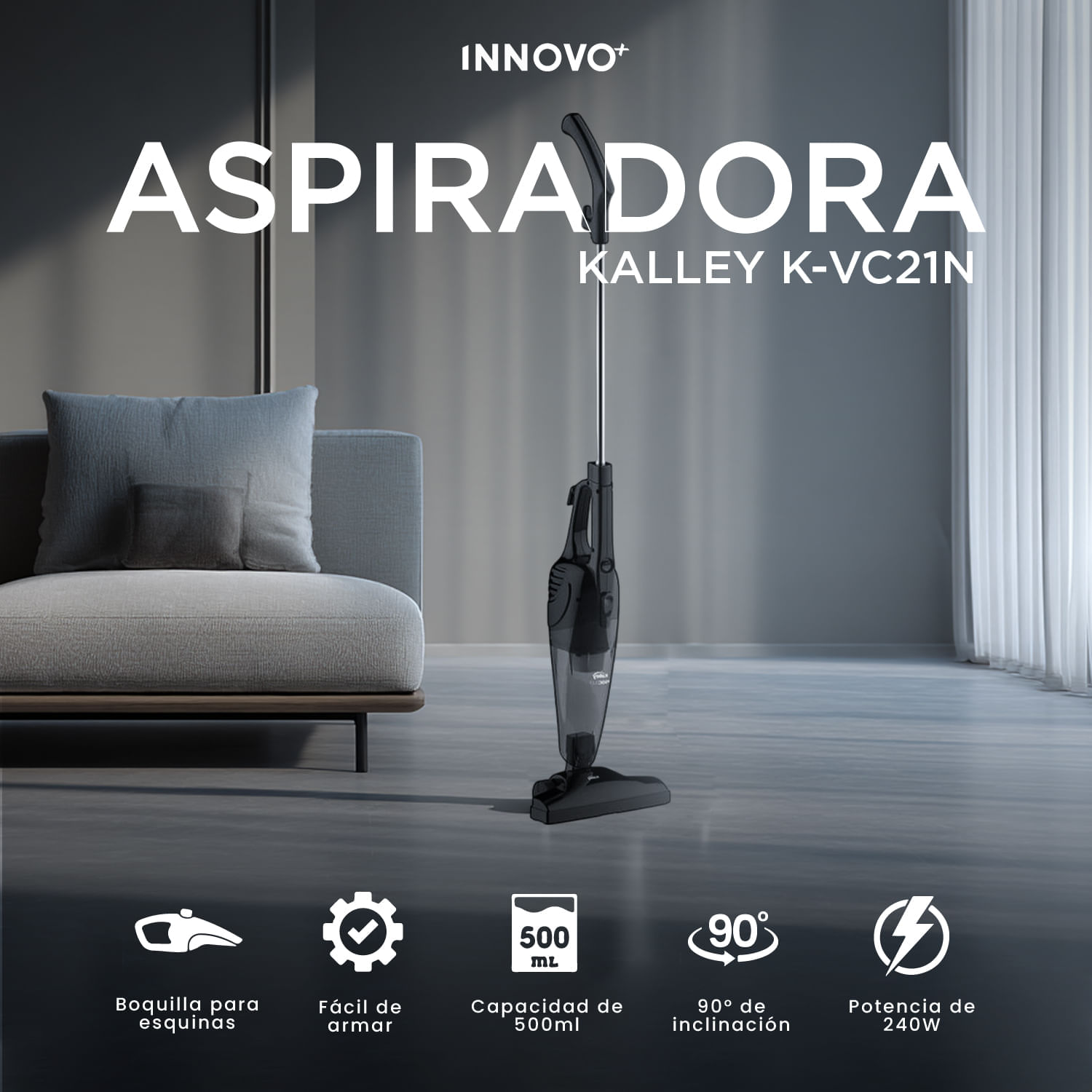 Aspiradora Vertical y de Mano 2 en 1 Kalley 240W Filtro Lavable img #2