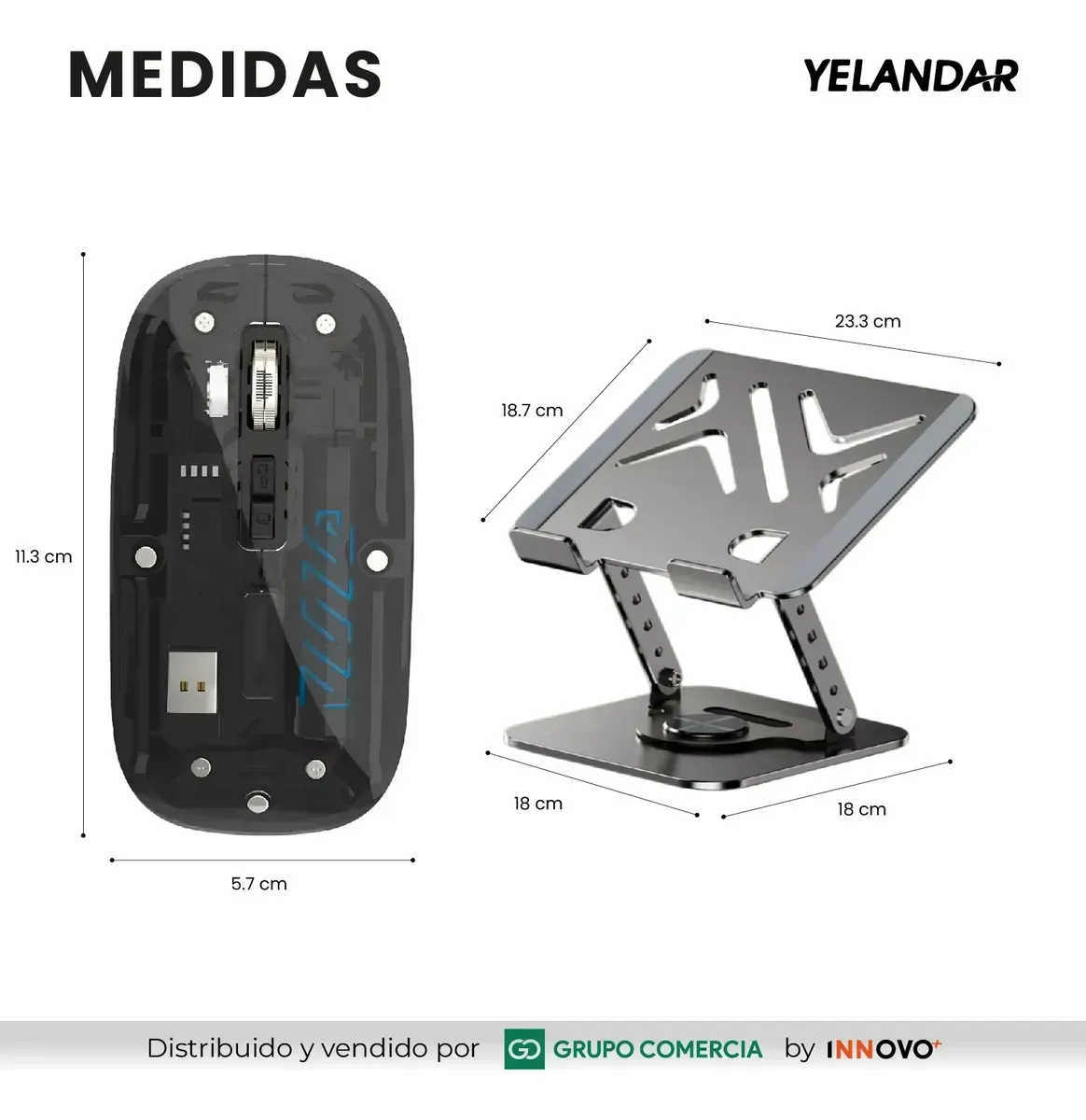 Soporte Laptop Metálico 360° Con Mouse Inalámbrico (bluetooth + 2.4g) Gris Con Negro Gris Con Negro img #4