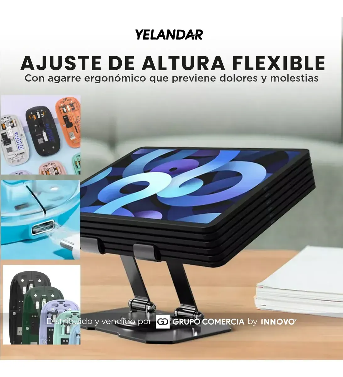 Soporte Laptop Metálico 360° Con Mouse Inalámbrico (bluetooth + 2.4g) Gris Con Negro Gris Con Negro img #6