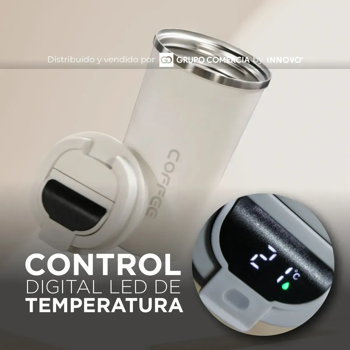 Termo Inteligente Premium 510ml Vaso Térmico De Acero Inoxidable Beige img #3