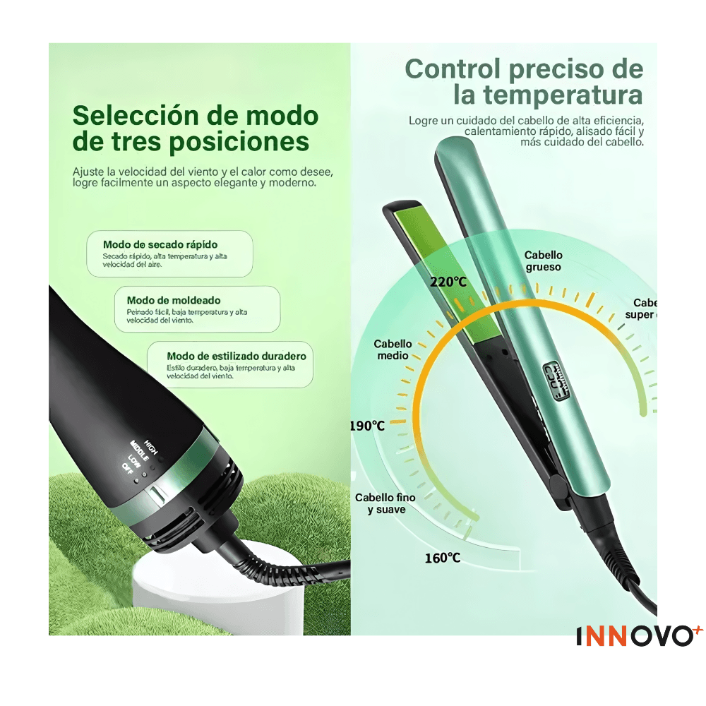 Tri Combo Hair Avocado Cepillo Secador + Plancha Cabello + Rizadora Tubo + Obsequio Toalla Microfibra Cabello img #3